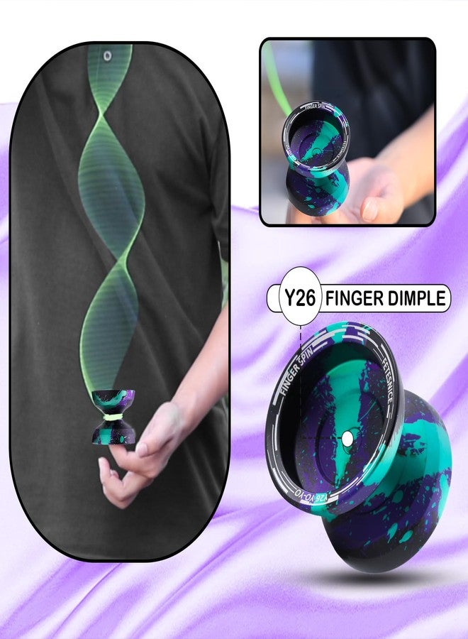 FETESNICE Y26 Professional Butterfly Yo-Yo - Dual Mode Responsive/Unresponsive Finger Spin Yoyo for Kids, Adults & Competition Players | Pro Yo-Yo with 10 Strings + Case & Gloves（Black Green Purple） - Image 2